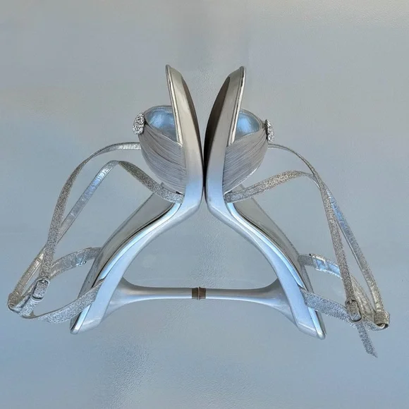 Bakers Skye Silver Glitter Rhinestone Bling Strappy Stiletto High Heel Shoes 10M - Picture 4 of 9